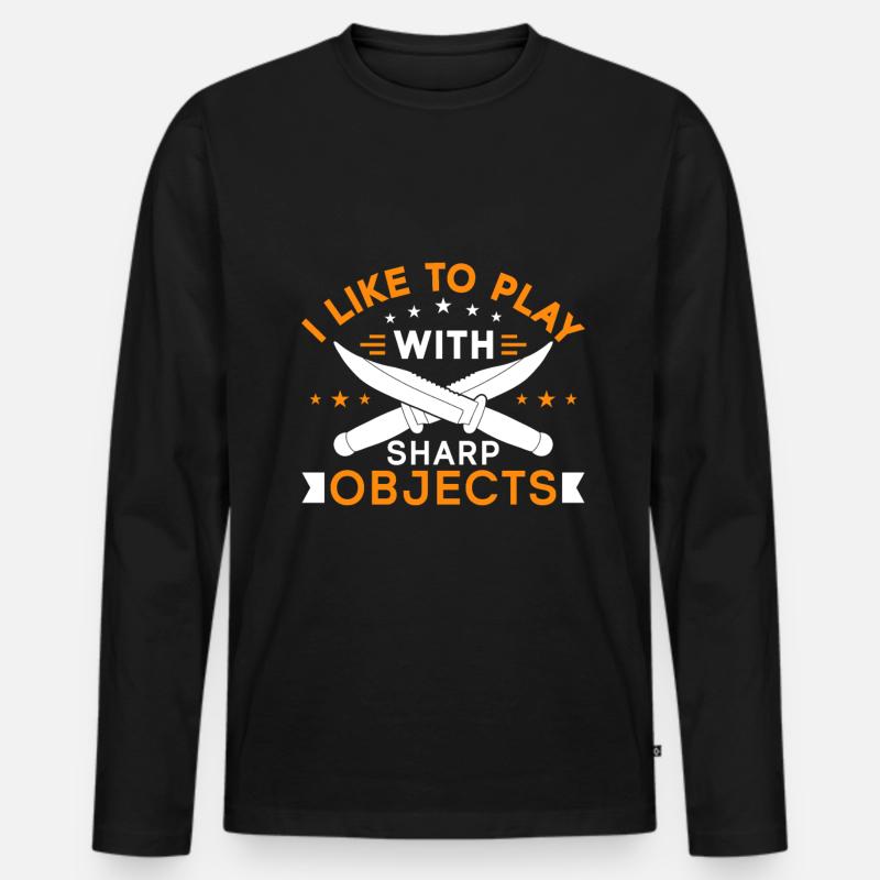 Messerwurfscheibe Geschenk Messerwerfer - Männer Premium Bio Langarmshirt - Schwarz