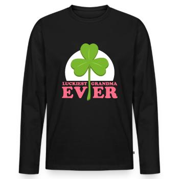 Cadeau irlandais de la Saint-Patrick la plus chanceuse de grand-mère - T-shirt manches longues Premium bio Homme - noir - Devant - Nico (187cm)