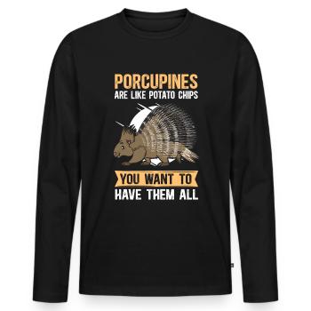 Porcupine | Porcupine Gift - Men's Premium Organic Long Sleeve Shirt - black - Front - Nico (187cm)