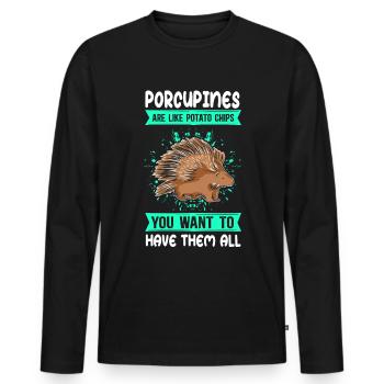 Porcupines Porcupine Gift - Men's Premium Organic Long Sleeve Shirt - black - Front - Nico (187cm)