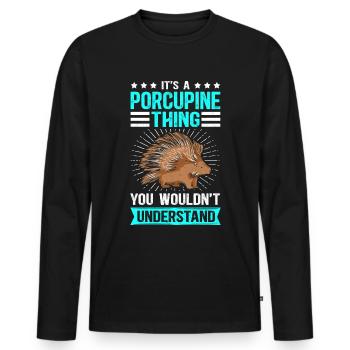 Porc-épic | Cadeau de porc-épic - T-shirt manches longues Premium bio Homme - noir - Devant - Nico (187cm)
