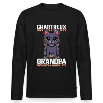 Chartreux Grandpa Carthusian Cat Gift - Men's Premium Organic Long Sleeve Shirt - black - Front - Nico (187cm)