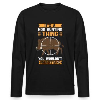 Chasse au sanglier Chasseurs Chasse Sanglier Cadeau - T-shirt manches longues Premium bio Homme - noir - Devant - Nico (187cm)