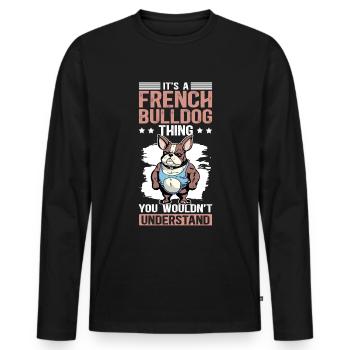 Bouledogue Français Cadeau Bulldog Français - T-shirt manches longues Premium bio Homme - noir - Devant - Nico (187cm)