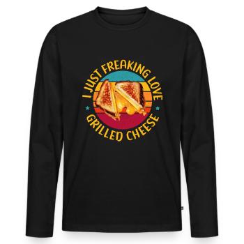 Fromage grillé Fromage grillé | Cadeau Amateur de fromage - T-shirt manches longues Premium bio Homme - noir - Devant - Nico (187cm)