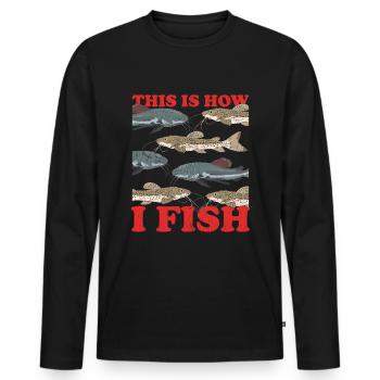 Pêcheur Poisson-Chat Pêche Pêche Poisson Cadeau - T-shirt manches longues Premium bio Homme - noir - Devant - Nico (187cm)