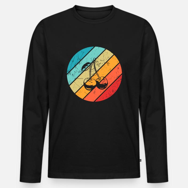 Kirsche Retro Frucht Obst Rund - Männer Premium Bio Langarmshirt - Schwarz