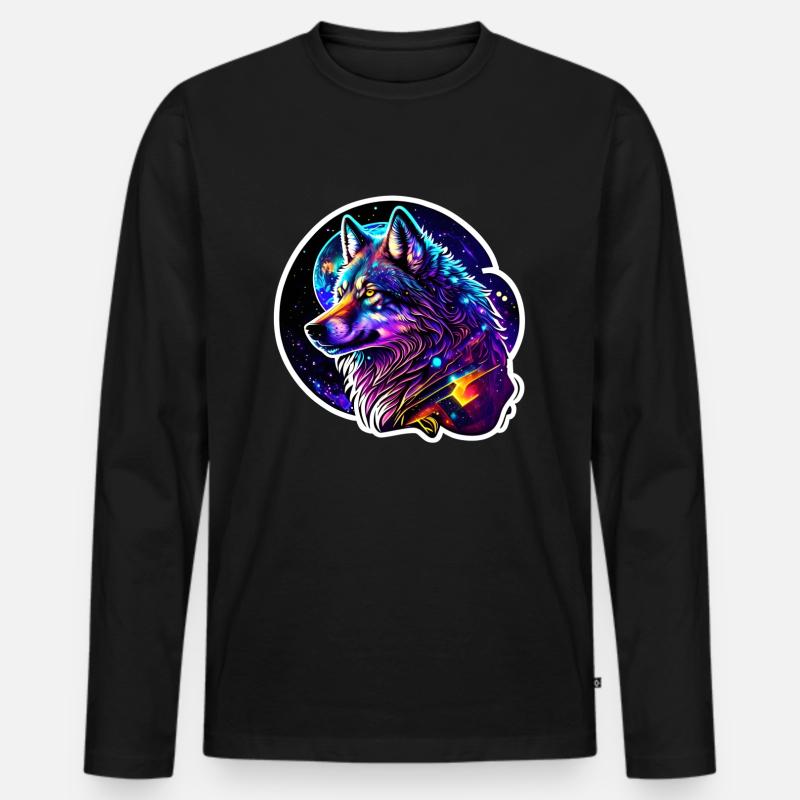 Psychedelic Wolf - Männer Premium Bio Langarmshirt - Schwarz