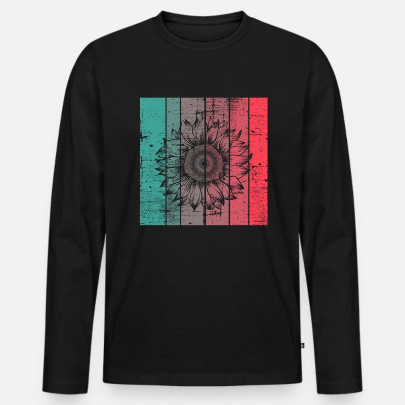 Sonnenblume Blume Retro Geschenk - Männer Premium Bio Langarmshirt - Schwarz