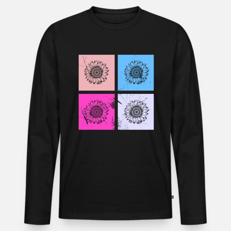 Sonnenblume Blüte Blume Retro Geschenk - Männer Premium Bio Langarmshirt - Schwarz