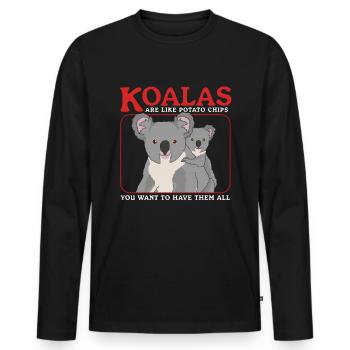 Koala Koalas Koala Bear Koala Bears Cadeau - T-shirt manches longues Premium bio Homme - noir - Devant - Nico (187cm)