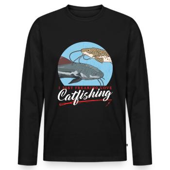 Pêcheurs à la ligne Pêche au poisson-chat Poisson Cadeau de pêche - T-shirt manches longues Premium bio Homme - noir - Devant - Nico (187cm)