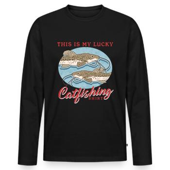 Pêcheur Poisson-Chat Pêche Pêche Poisson Cadeau - T-shirt manches longues Premium bio Homme - noir - Devant - Nico (187cm)