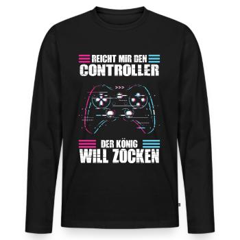 Reichet mir den Controller König will zocken - Männer Premium Bio Langarmshirt - Schwarz - Vorne - Nico (187cm)