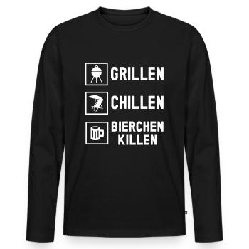 Grillen Chillen Bierchen Killen Bier BBQ Grill - Männer Premium Bio Langarmshirt - Schwarz - Vorne - Nico (187cm)