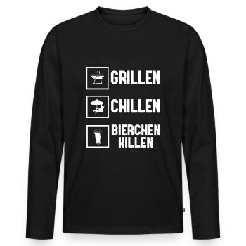 Grillen Chillen Bierchen Killen Bier BBQ Grill - Männer Premium Bio Langarmshirt - Schwarz - Vorne - Nico (187cm)
