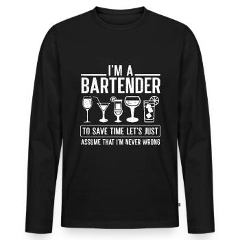 Bartender Gift Job Waiter Bartender - Men's Premium Organic Long Sleeve Shirt - black - Front - Nico (187cm)
