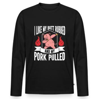 BBQ Pulled Pork Schwein Grill - Männer Premium Bio Langarmshirt - Schwarz - Vorne - Nico (187cm)