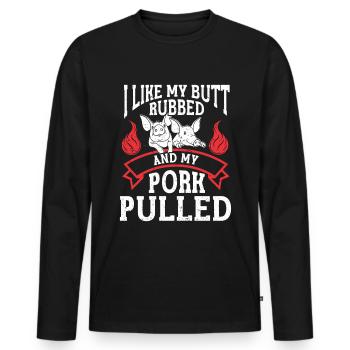 BBQ Pulled Pork Schwein Grill - Männer Premium Bio Langarmshirt - Schwarz - Vorne - Nico (187cm)