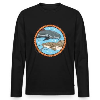 Poisson-chat poisson poisson-chat pêcheur silure cadeau - T-shirt manches longues Premium bio Homme - noir - Devant - Nico (187cm)