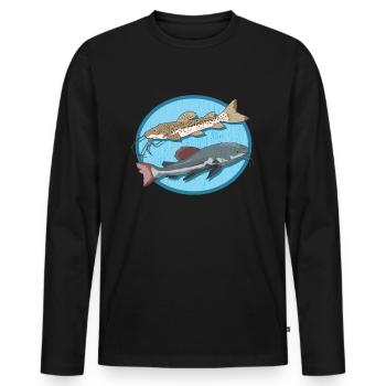 Poisson-chat | Poisson-chat pêche pêcheur silure cadeau - T-shirt manches longues Premium bio Homme - noir - Devant - Nico (187cm)