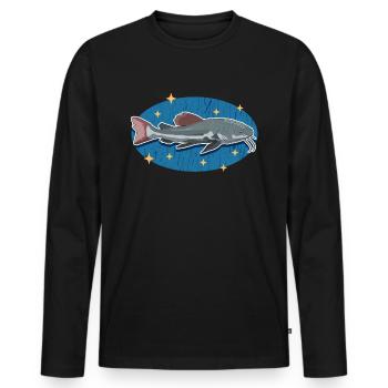 Poisson-chat poisson-chat poisson-chat pêche silure cadeau - T-shirt manches longues Premium bio Homme - noir - Devant - Nico (187cm)