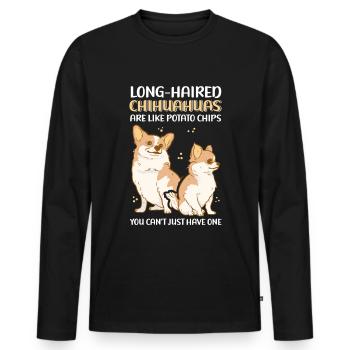 Chihuahua à poil long chien propriétaire cadeau - T-shirt manches longues Premium bio Homme - noir - Devant - Nico (187cm)