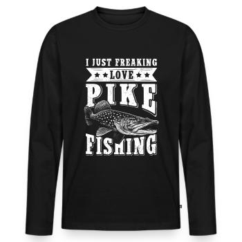 Pike Fishing Pike Fishing Fishing Angler Gift - Men's Premium Organic Long Sleeve Shirt - black - Front - Nico (187cm)