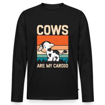 Vache Amoureux de la vache | cadeau de vaches drôles - T-shirt manches longues Premium bio Homme - noir - Devant - Nico (187cm)