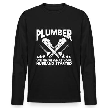 Plumber Men Father Husband Plumber - Men's Premium Organic Long Sleeve Shirt - black - Front - Nico (187cm)