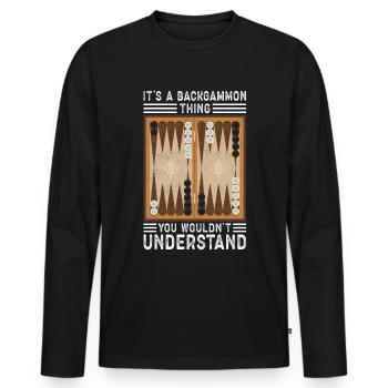 Jeu de backgammon | Cadeau de jeu de société Backgammon - T-shirt manches longues Premium bio Homme - noir - Devant - Nico (187cm)