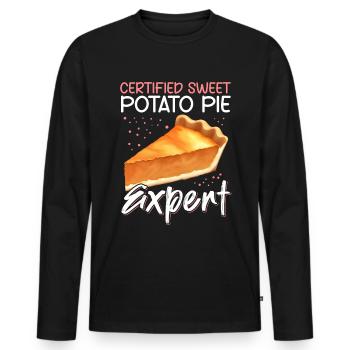 Tarte aux patates douces | Cadeau de tarte aux patates douces - T-shirt manches longues Premium bio Homme - noir - Devant - Nico (187cm)