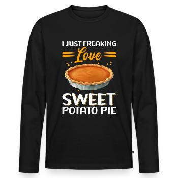 Tarte aux patates douces Tarte aux patates douces Cadeau - T-shirt manches longues Premium bio Homme - noir - Devant - Nico (187cm)