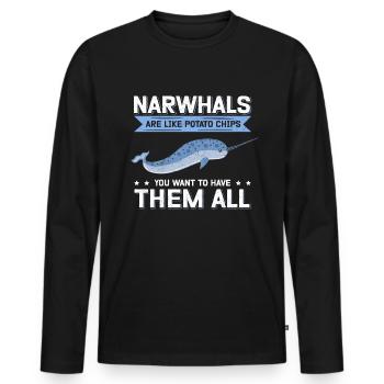 Narval Baleine | Narval baleines Narval cadeau - T-shirt manches longues Premium bio Homme - noir - Devant - Nico (187cm)