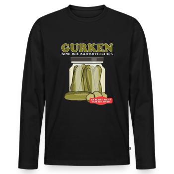 Cornichon de concombre Pickle Kukumer Cadeau de concombre - T-shirt manches longues Premium bio Homme - noir - Devant - Nico (187cm)