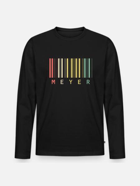 Meyer Familienname Balkencode Barcode Geschenk - Männer Premium Bio Langarmshirt - Schwarz
