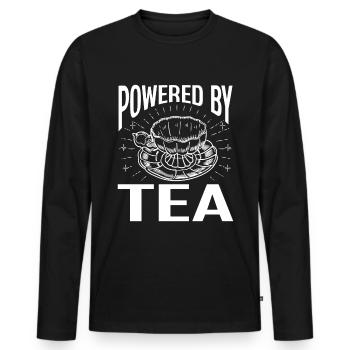 Tea Lover Tea Drinker Quotes Powered By Tea - Männer Premium Bio Langarmshirt - Schwarz - Vorne - Nico (187cm)