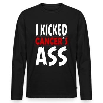 I Kicked Cancer´s Ass shirt cancer survivor - Männer Premium Bio Langarmshirt - Schwarz - Vorne - Nico (187cm)