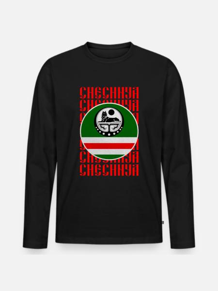 Vlag van Tsjetsjenië, Tsjetsjeense Borz-uitrusting, Tsjetsjeense wolf - Mannen Premium Bio shirt met lange mouwen - zwart