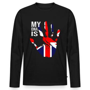 British Flag, My DNA Is British, Union Jack Flag - Men's Premium Organic Long Sleeve Shirt - black - Front - Nico (187cm)