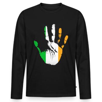 Ireland Flag, Irish Hand, Irish Power, Cool Irish - Men's Premium Organic Long Sleeve Shirt - black - Front - Nico (187cm)
