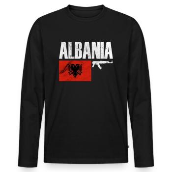 Albania Fighter, Proud Albania Flag, Albania - Männer Premium Bio Langarmshirt - Schwarz - Vorne - Nico (187cm)