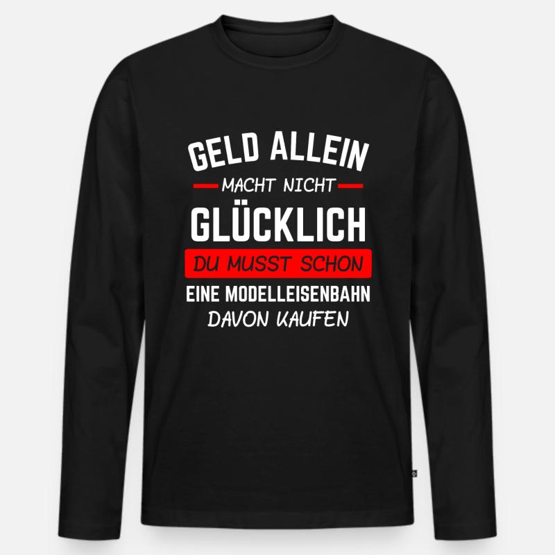 Modelleisenbahn Modellbau Dampflok Geschenk - Männer Premium Bio Langarmshirt - Schwarz