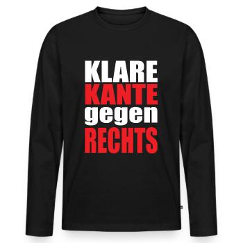 Antirassismus Klare Kante gegen Rechts - Männer Premium Bio Langarmshirt - Schwarz - Vorne - Nico (187cm)