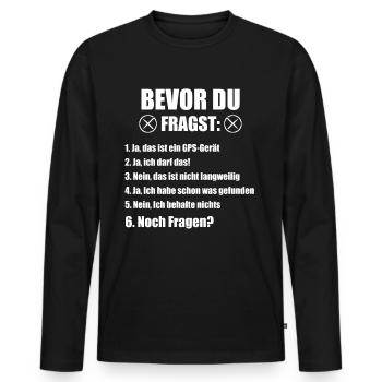 Geocaching Geocacher GPS Geschenk - Männer Premium Bio Langarmshirt - Schwarz - Vorne - Nico (187cm)