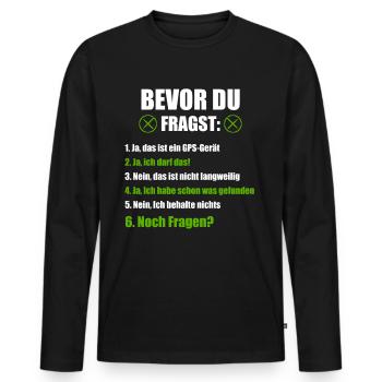 Geocaching Geocacher GPS Geschenk - Männer Premium Bio Langarmshirt - Schwarz - Vorne - Nico (187cm)