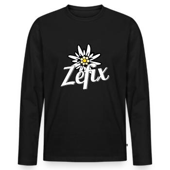 Edelweiß Zefix Bayern Dialekt - Männer Premium Bio Langarmshirt - Schwarz - Vorne - Nico (187cm)