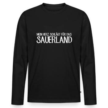 Mein Herz schlägt für das Sauerland Geschenkidee - Männer Premium Bio Langarmshirt - Schwarz - Vorne - Nico (187cm)