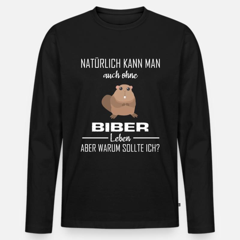 Biber Tier Tiere Geschenk - Männer Premium Bio Langarmshirt - Schwarz