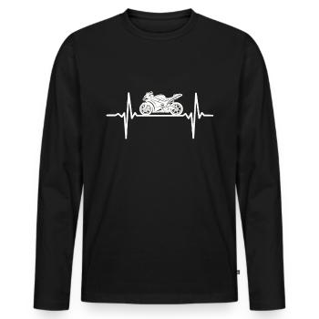 Motorrad Biker Herzschlag - Männer Premium Bio Langarmshirt - Schwarz - Vorne - Nico (187cm)
